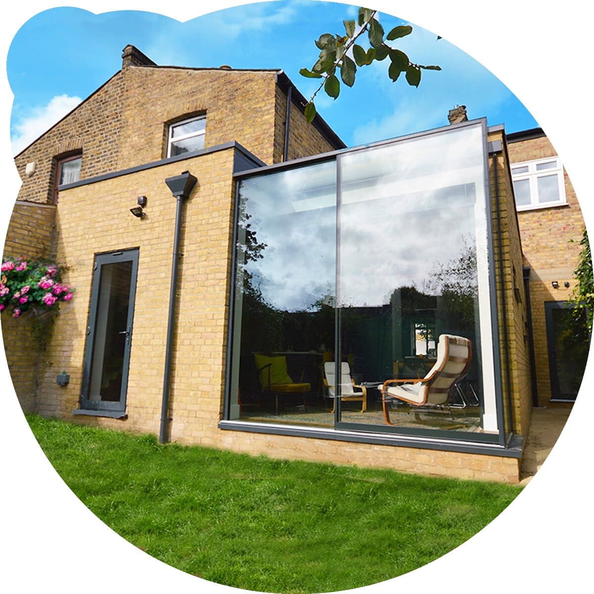 Modern extension with glass wall